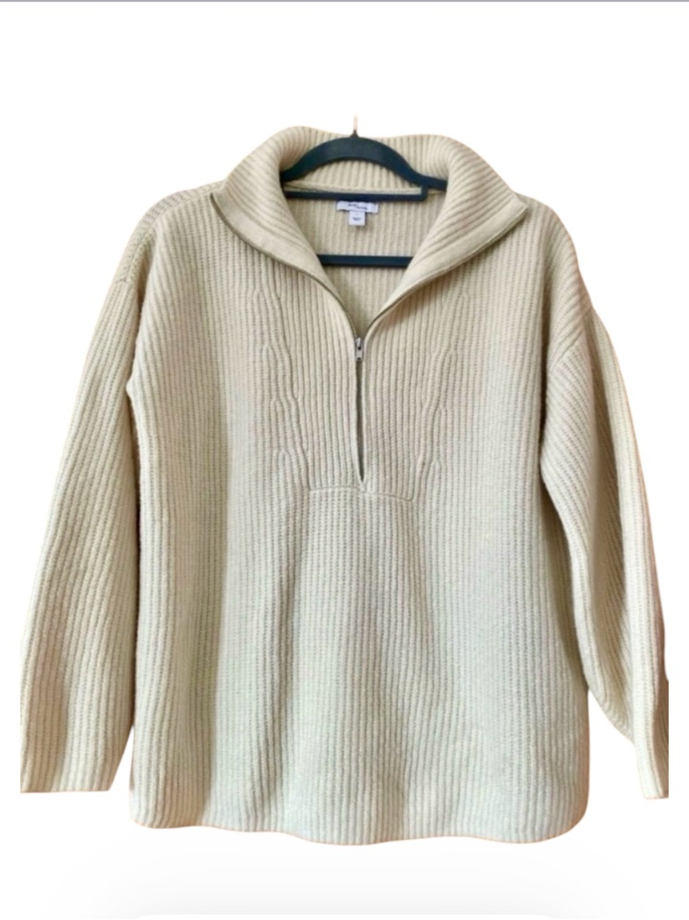 Daily Ritual Quarter Zip Ribbed Sweater Cream Mock Neck Cozy Knit Pullover S